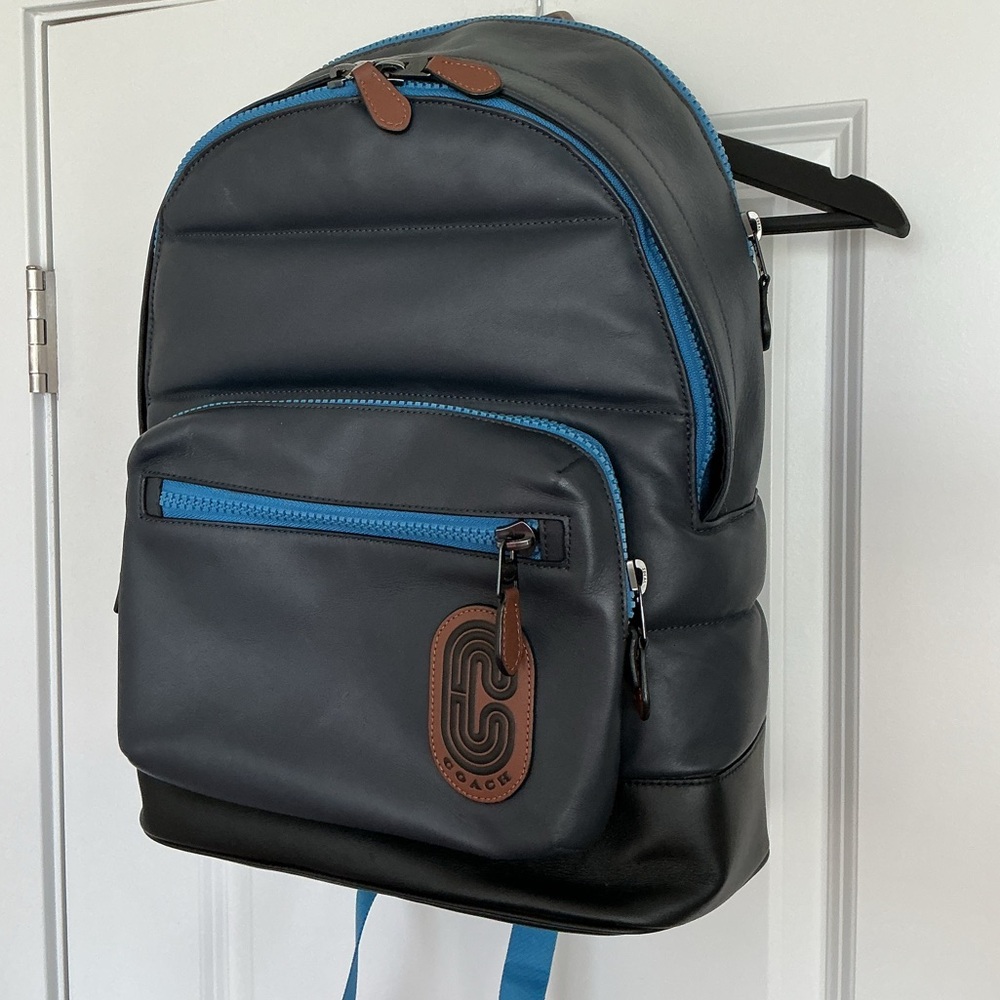 Coach Backpack in Black with Blue Accents